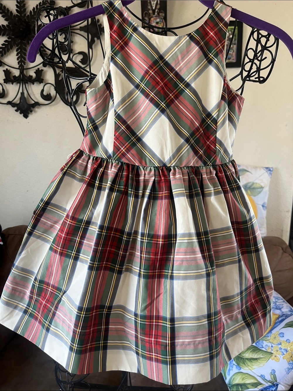 Polo by Ralph Lauren Cream Plaid Dress with Red, Green & Navy